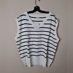 NWT Lularoe Women's 3XL Vest Light Knit White & Black Striped Sweater